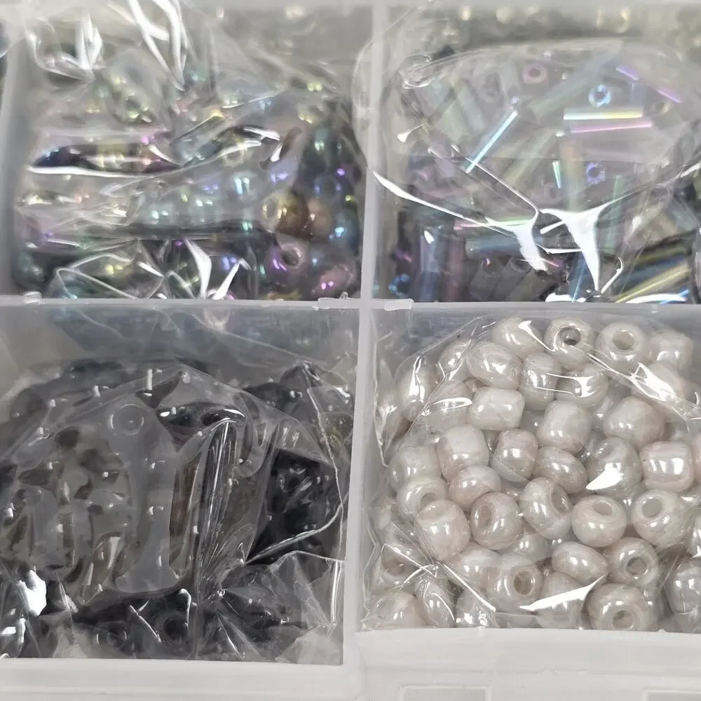 Mixed Jewelry Making Bead Assortment in Organizer Case Glass Plastic Metallic